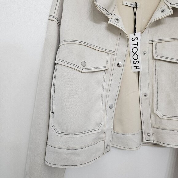 NWT STOOSH Sue-like Cream All Season Baggy Pocket Womens Jacket Size Large - Picture 2 of 12